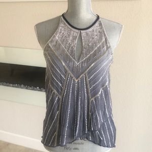 NWT Parker sequin and beaded grey blue top